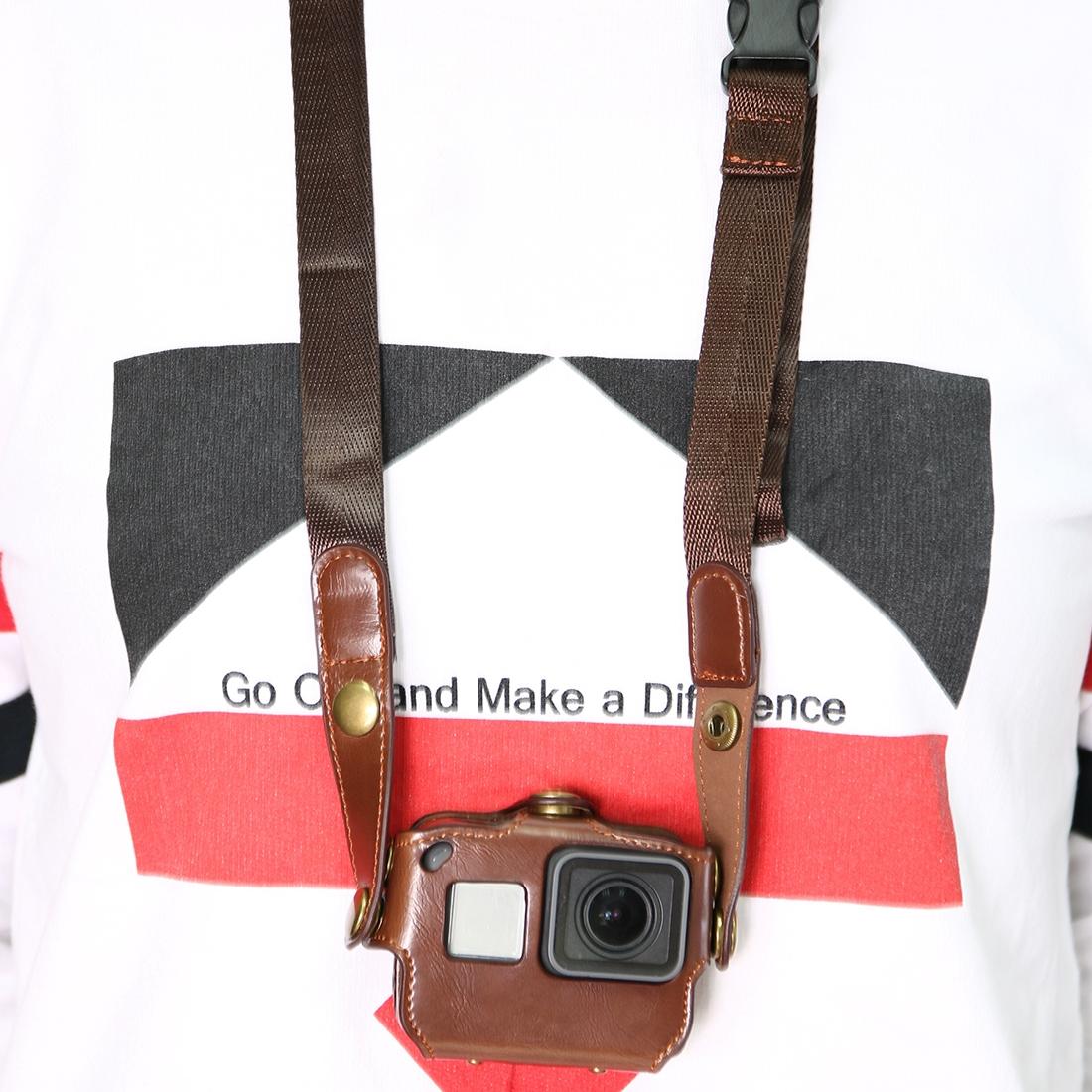 Leather Housing Case with Neck Strap and Buttons for Gopro Hero7 / 6 / 5 - Black - Coffee