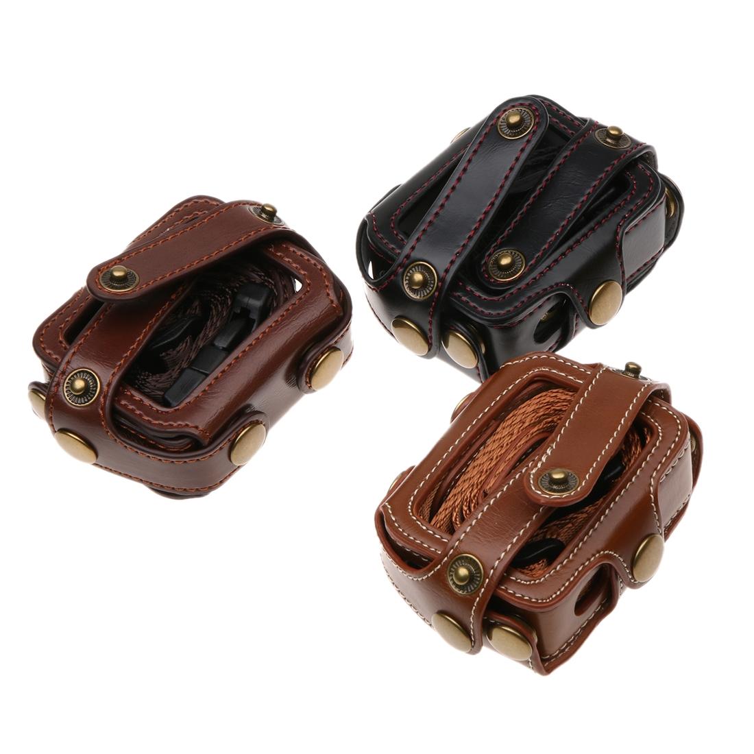 Leather Housing Case with Neck Strap and Buttons for Gopro Hero7 / 6 / 5 - Black - Coffee