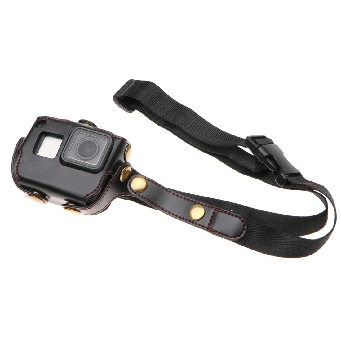 Leather Housing Case with Neck Strap and Buttons for Gopro Hero7 / 6 / 5 - Black - Coffee