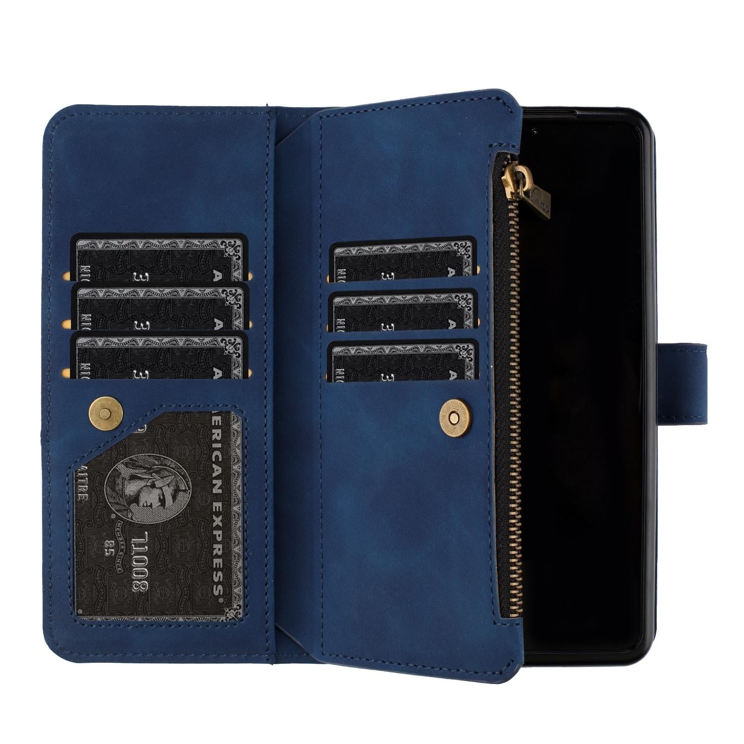 For Samsung Galaxy Z Fold4 5G Leather Zip Wallet With Rhombus Texture - Brown