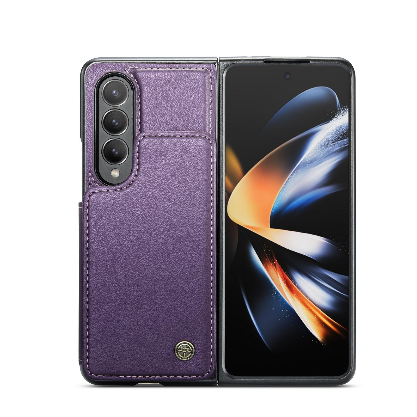For Samsung Galaxy Z Fold4 5G Leather Rfid Phone Case - Wine Red