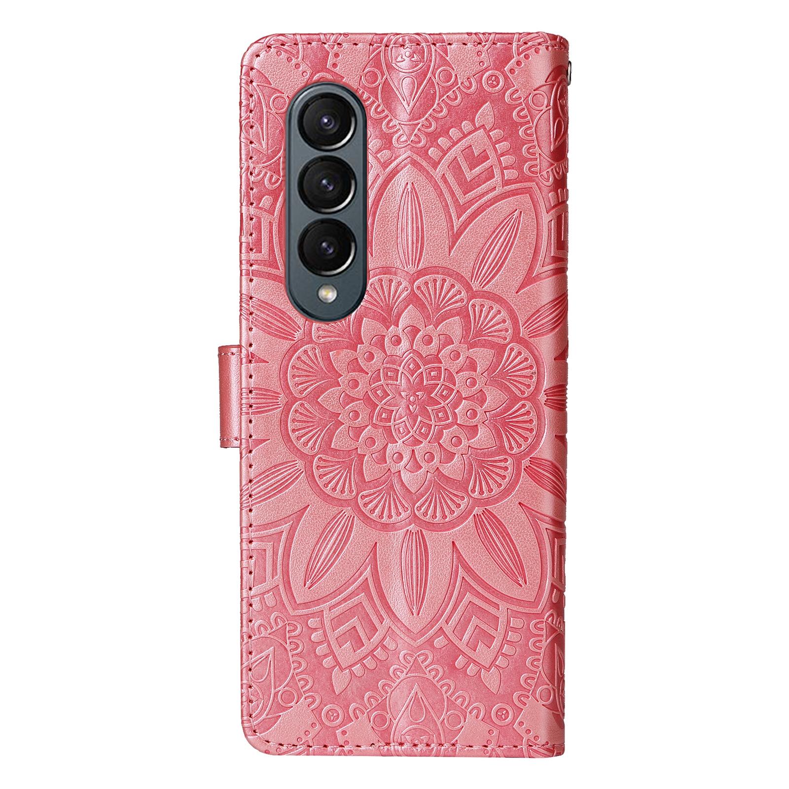 For Samsung Galaxy Z Fold4 5G Sunflower Embossed Leather Phone Case - Purple