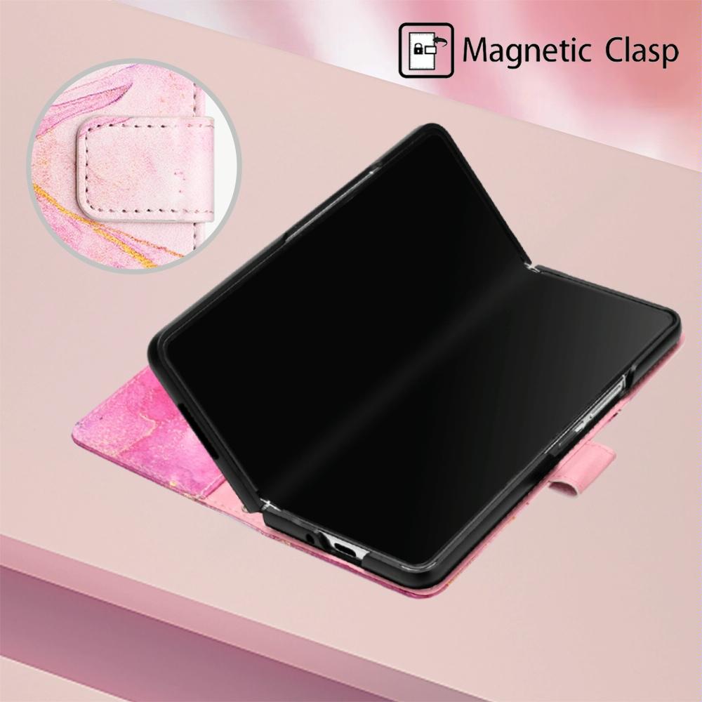 For Samsung Galaxy Z Fold4 5G Marble Leather Flip Case - Galaxy Marble White Ls004