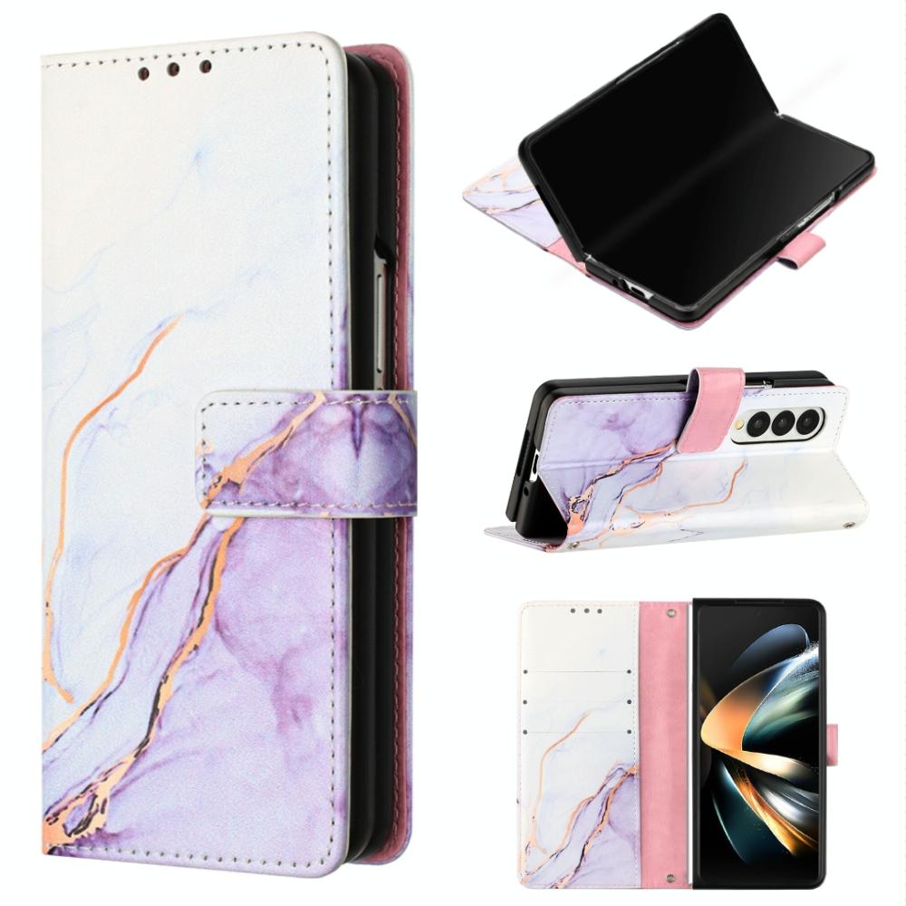 For Samsung Galaxy Z Fold4 5G Marble Leather Flip Case - Galaxy Marble White Ls004