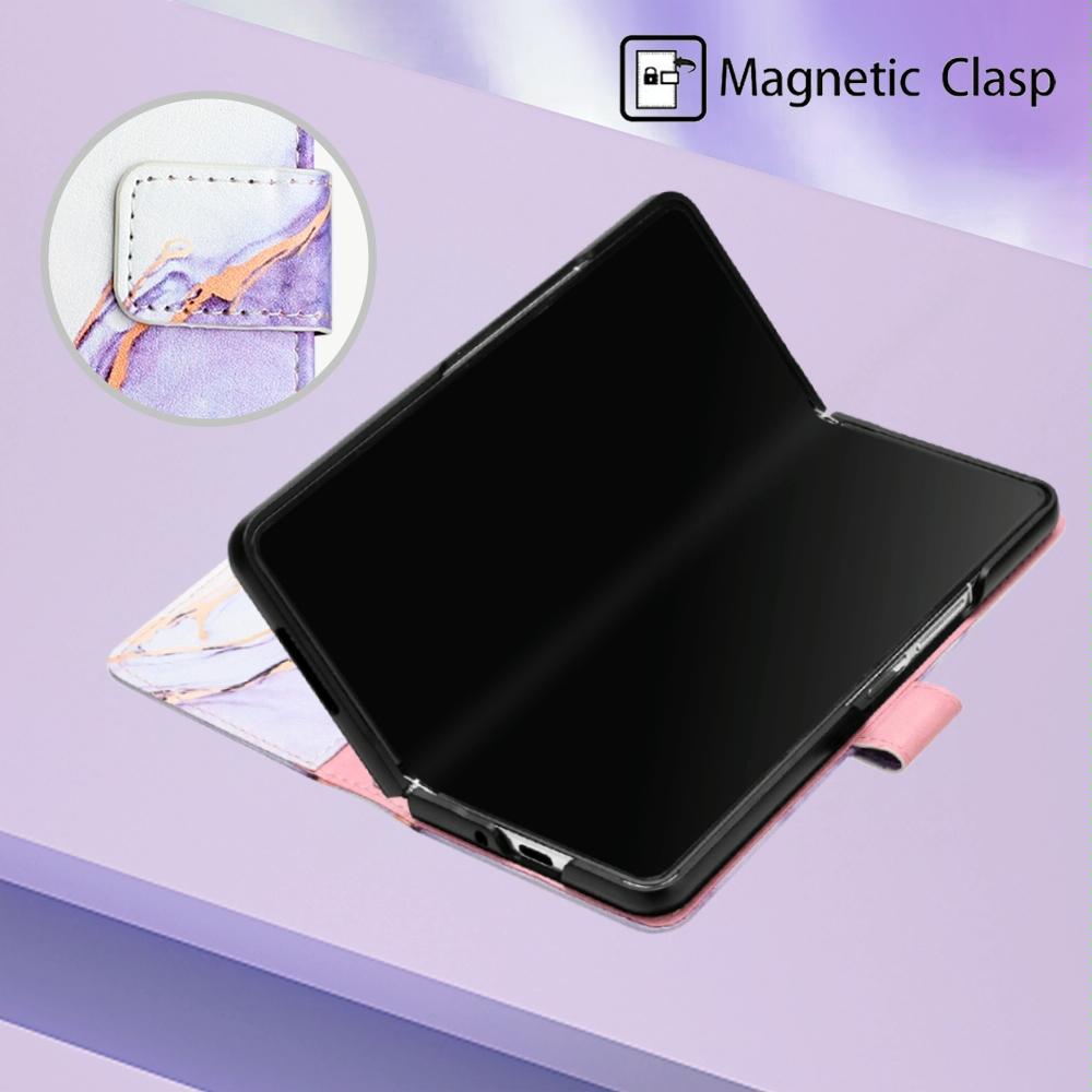 For Samsung Galaxy Z Fold4 5G Marble Leather Flip Case - Galaxy Marble White Ls004