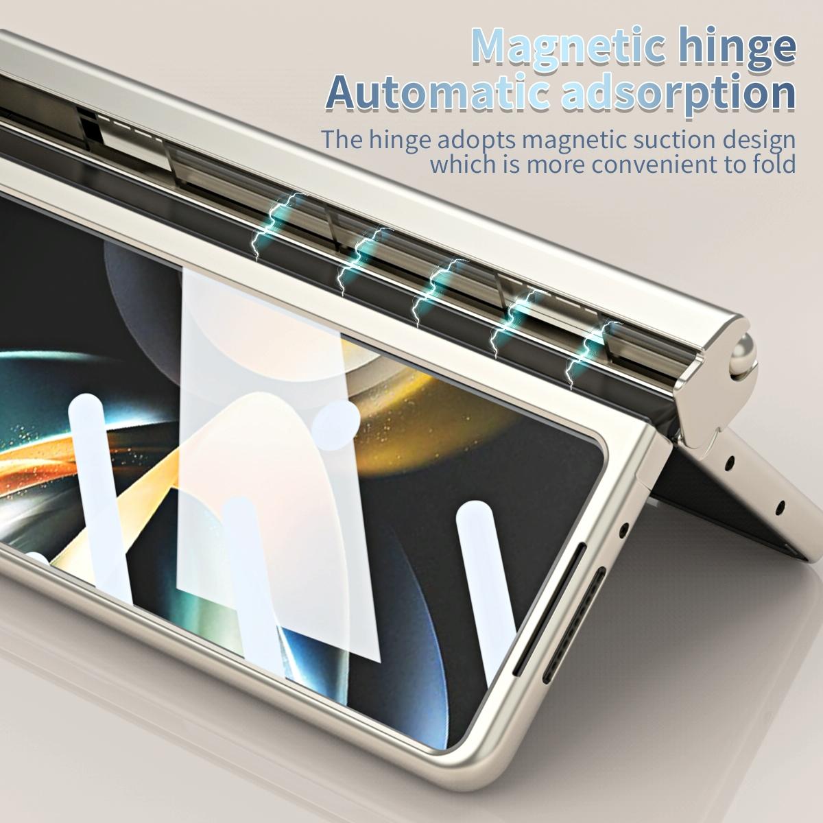 For Samsung Galaxy Z Fold4 5G Foldable Phone Case With Pen Slot - Electroplated - Gold