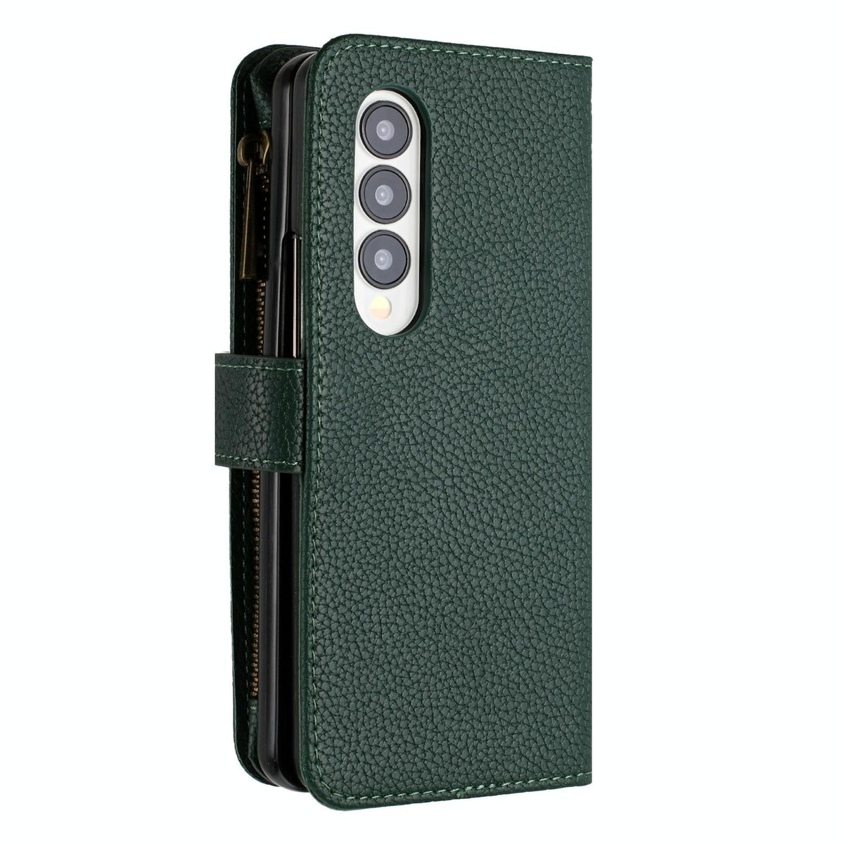 For Samsung Galaxy Z Fold4 5G Litchi Texture Zip Wallet - Green