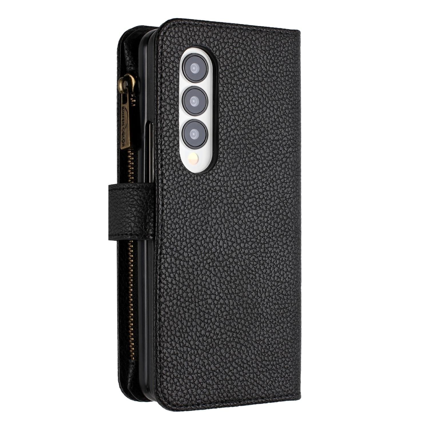 For Samsung Galaxy Z Fold4 5G Litchi Texture Zip Wallet - Green