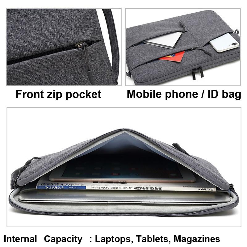 13.3 Inch Business Laptop Liner Bag - Polyester Zipper Closure - Light Grey