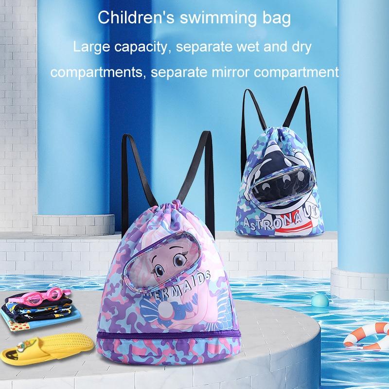 Kids' Swim Bag Cute Cartoon Beach Backpack Waterproof Dry / Wet Large 2 Layer - Green - Small 1 Layer