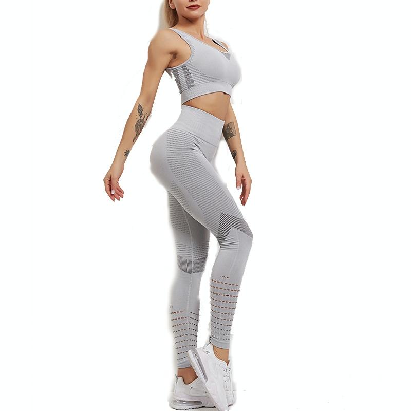 Yoga Fitness Set Women Sports Bra & Leggings Size L - Black - M