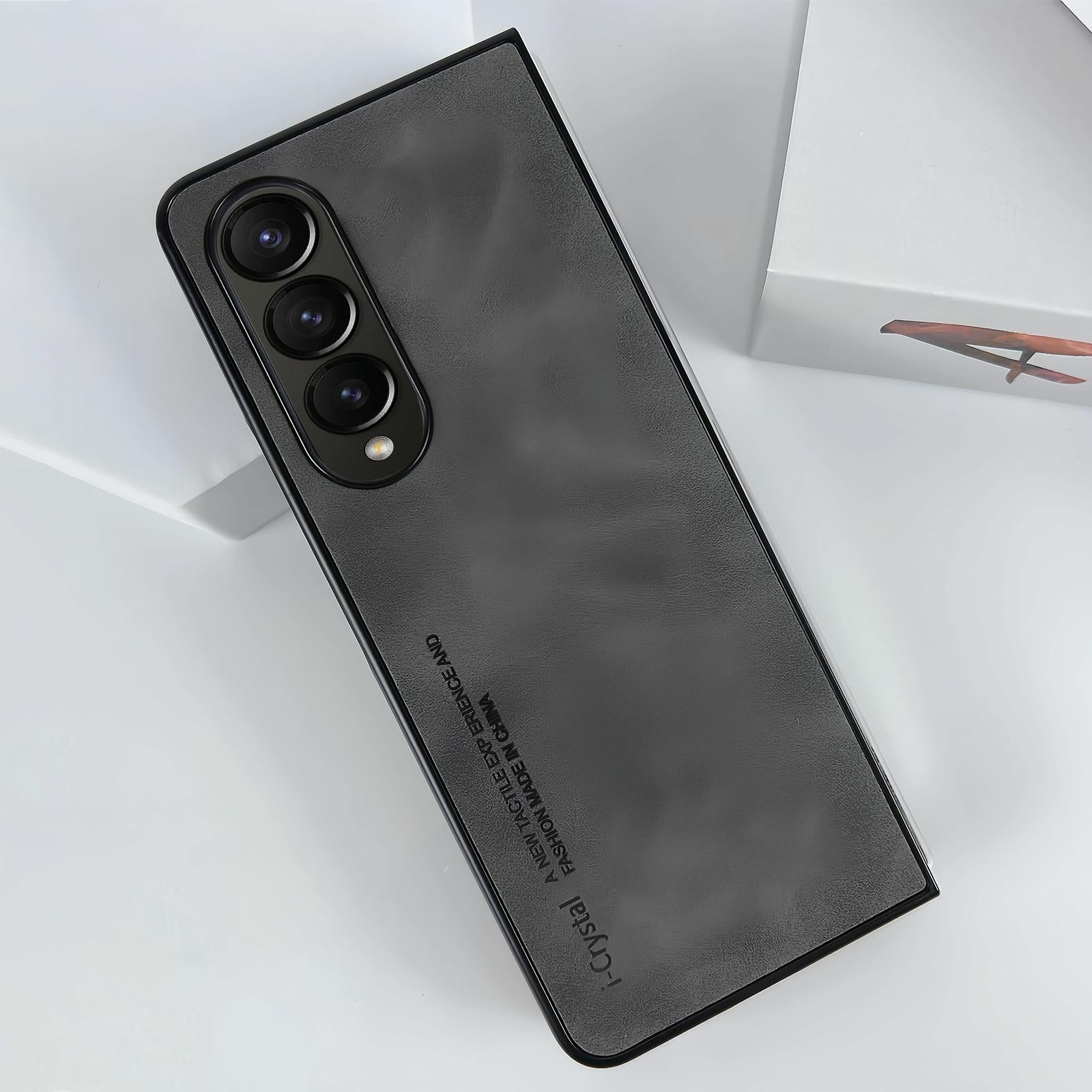 For Samsung Galaxy Z Fold4 5G Crystal Leather Foldable Case - Dark Grey