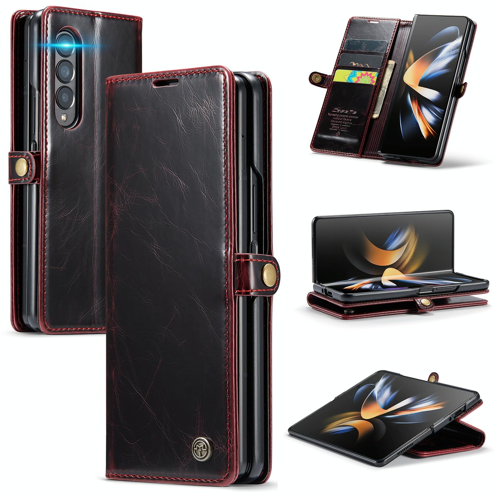 For Samsung Galaxy Z Fold4 5G Premium Crazy Horse Leather Phone Case - Wine Red