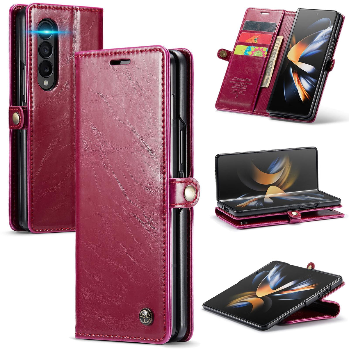 For Samsung Galaxy Z Fold4 5G Premium Crazy Horse Leather Phone Case - Wine Red