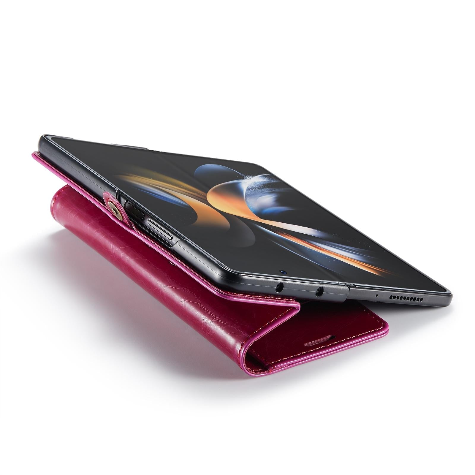 For Samsung Galaxy Z Fold4 5G Premium Crazy Horse Leather Phone Case - Wine Red