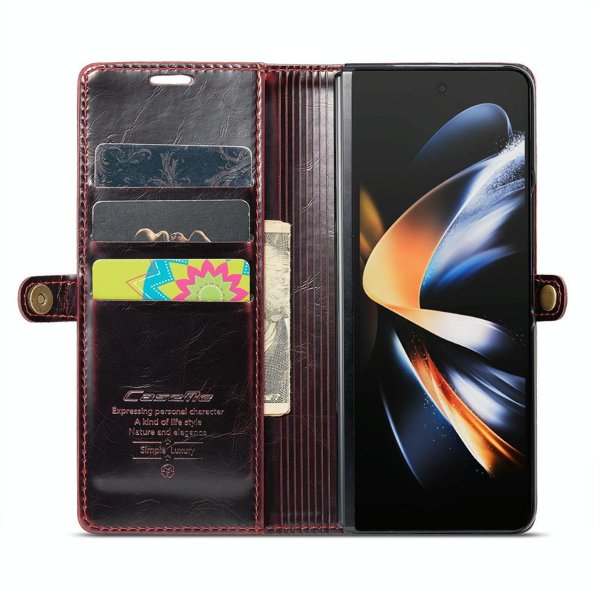 For Samsung Galaxy Z Fold4 5G Premium Crazy Horse Leather Phone Case - Wine Red