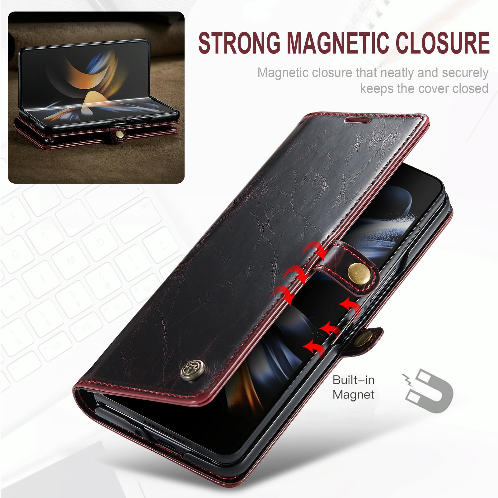 For Samsung Galaxy Z Fold4 5G Premium Crazy Horse Leather Phone Case - Wine Red