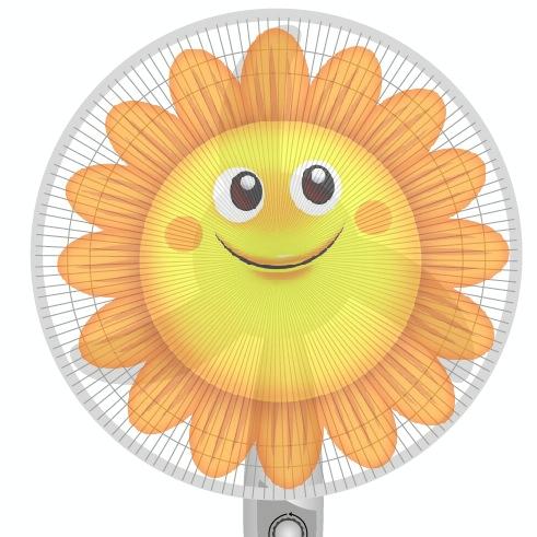 18-inch Cartoon Children&#39;s Electric Fan with All-inclusive Mesh Protection Net and Anti-pinch Hand Cover - Sun Flower