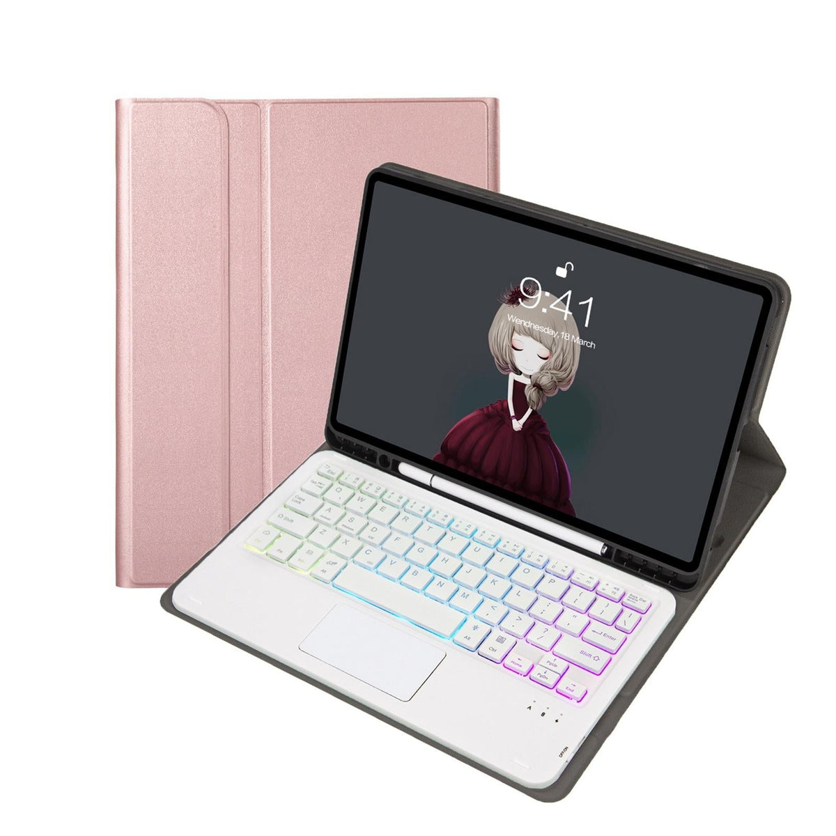Bluetooth Keyboard Leather Tablet Case For Ipad 10.2 / 10.5 / Air 2019 With Touch Pad &amp; Pen Slot - Rose Gold