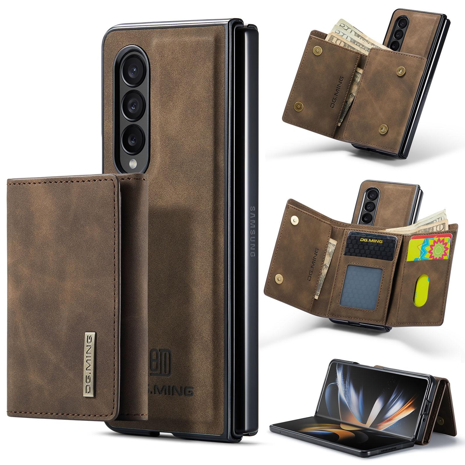 For Samsung Galaxy Z Fold4 5G Wallet Case - 3 Fold Multi Card Holder - Coffee