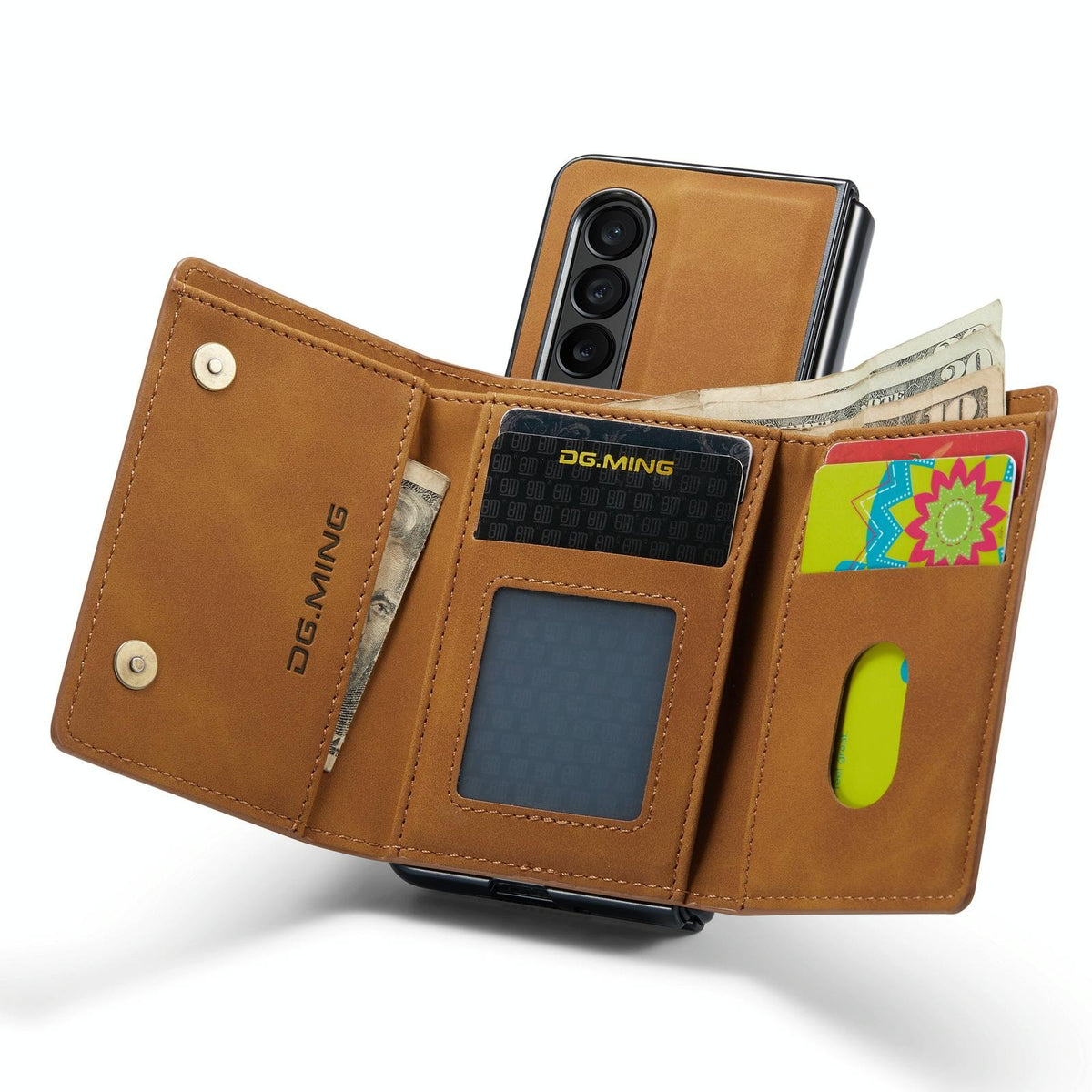 For Samsung Galaxy Z Fold4 5G Wallet Case - 3 Fold Multi Card Holder - Coffee