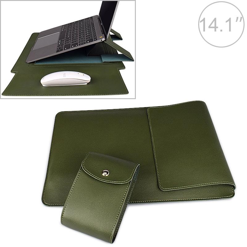 14.1 Inch Laptop Sleeve Leather Case with Small Storage Bag - Green