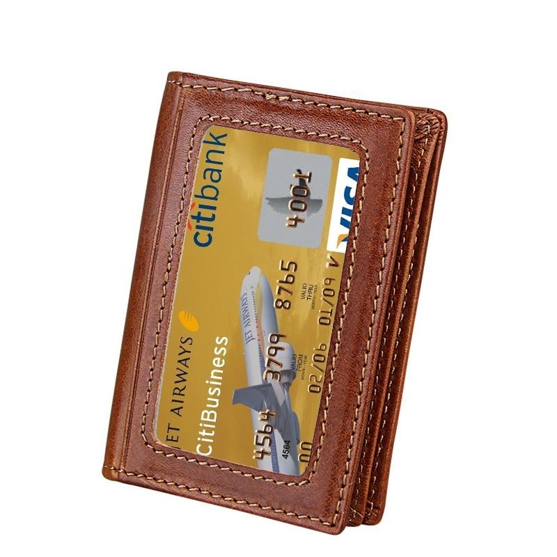 Leather Rfid Card Holder Wallet with 5 Slots and Pocket - Coffee