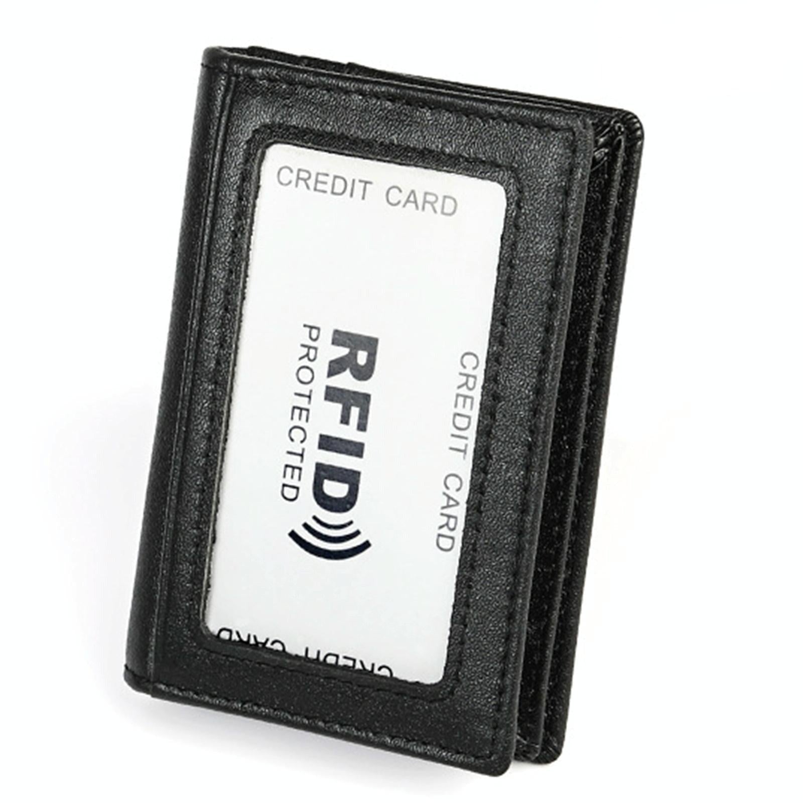 Leather Rfid Card Holder Wallet with 5 Slots and Pocket - Coffee