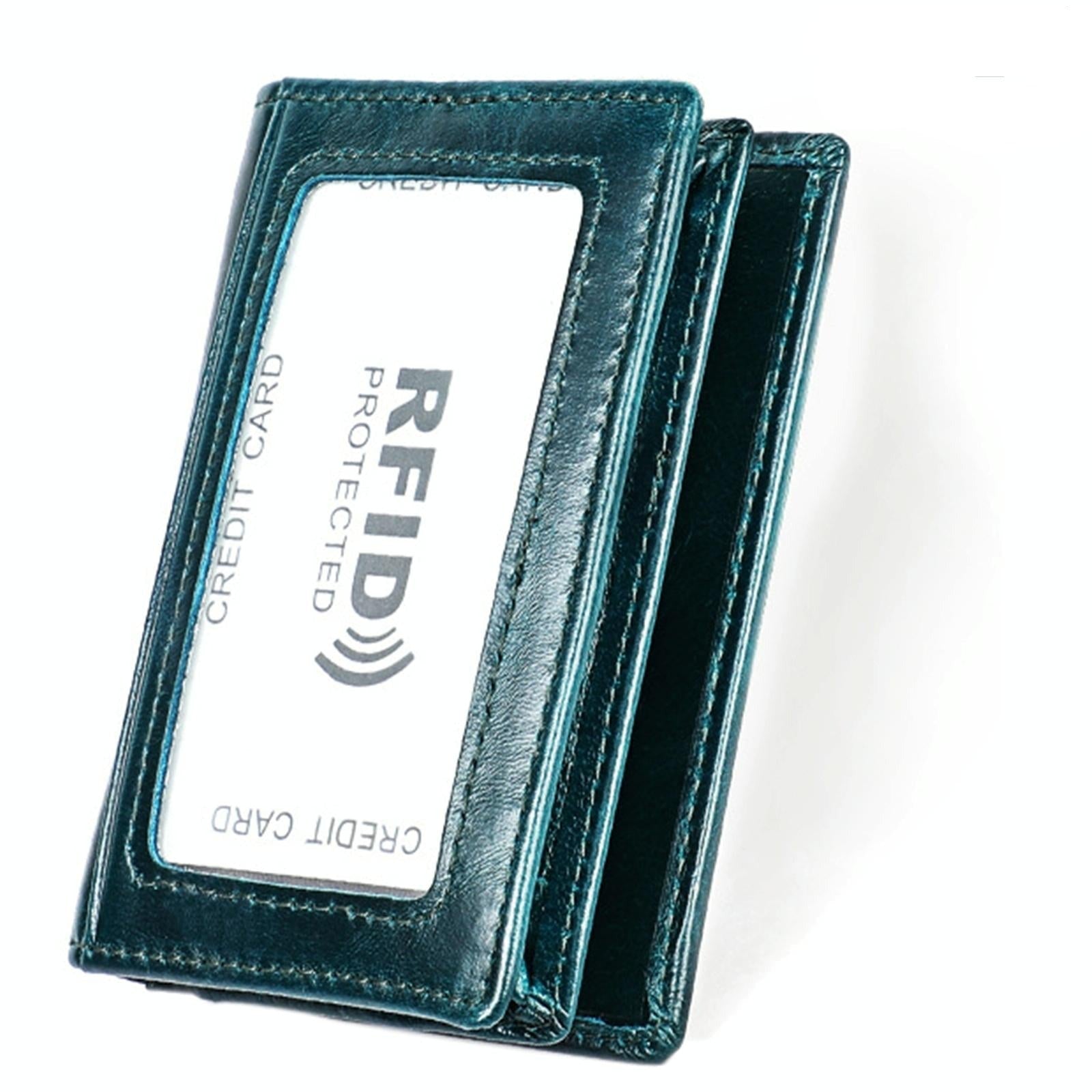 Leather Rfid Card Holder Wallet with 5 Slots and Pocket - Coffee