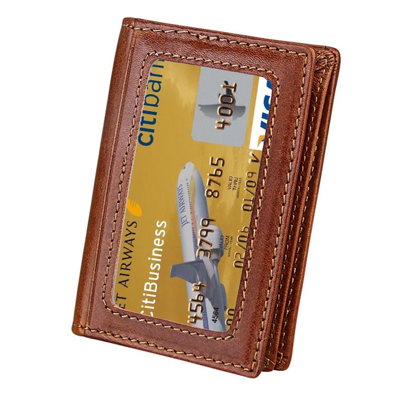 Leather Rfid Card Holder Wallet with 5 Slots and Pocket - Coffee