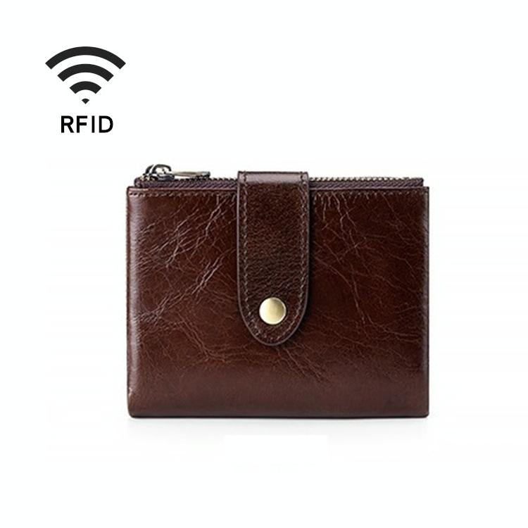 Leather Rfid Wallet With Dual Zippers