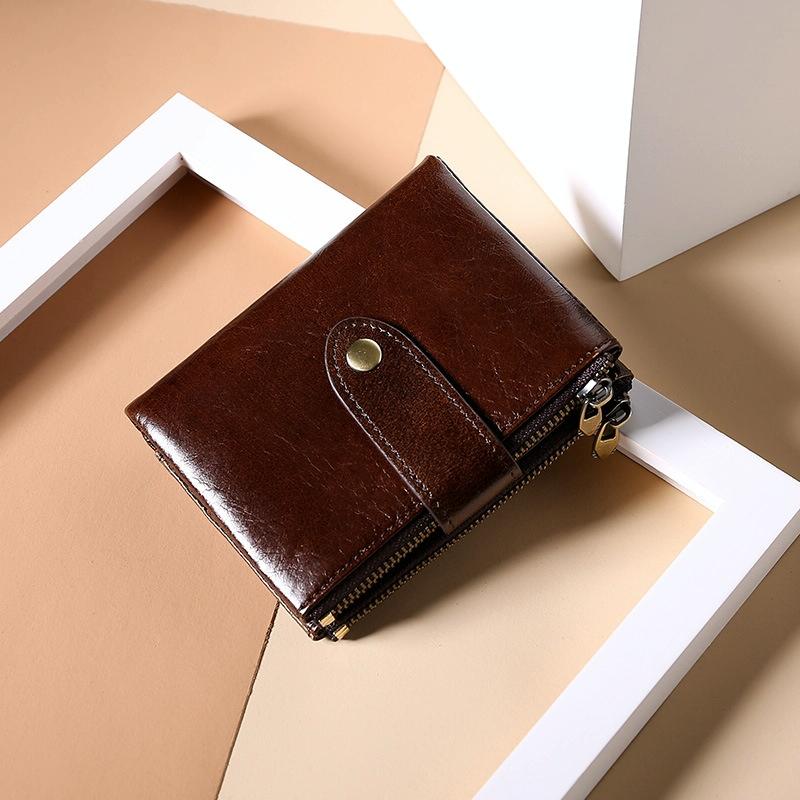 Leather Rfid Wallet With Dual Zippers