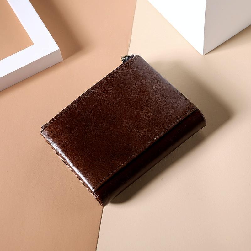 Leather Rfid Wallet With Dual Zippers