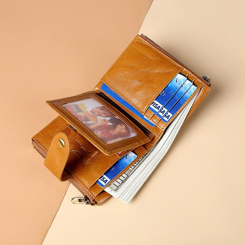 Leather Rfid Wallet With Dual Zippers