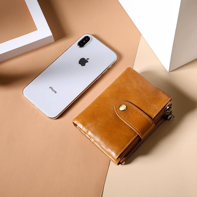 Leather Rfid Wallet With Dual Zippers