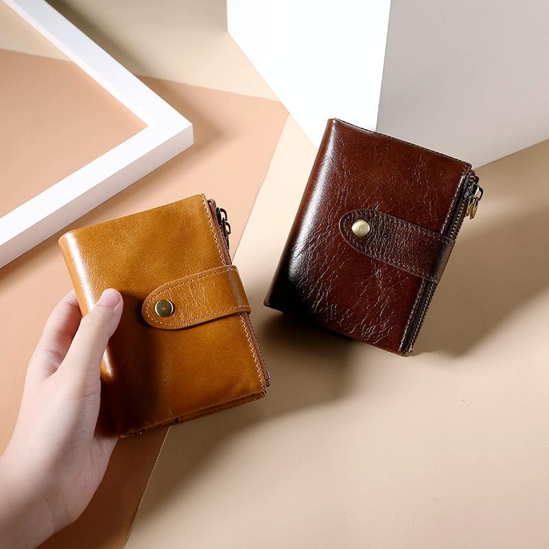 Leather Rfid Wallet With Dual Zippers