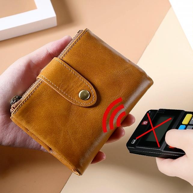 Leather Rfid Wallet With Dual Zippers