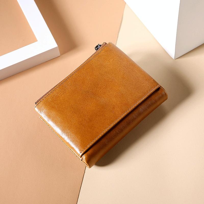Leather Rfid Wallet With Dual Zippers