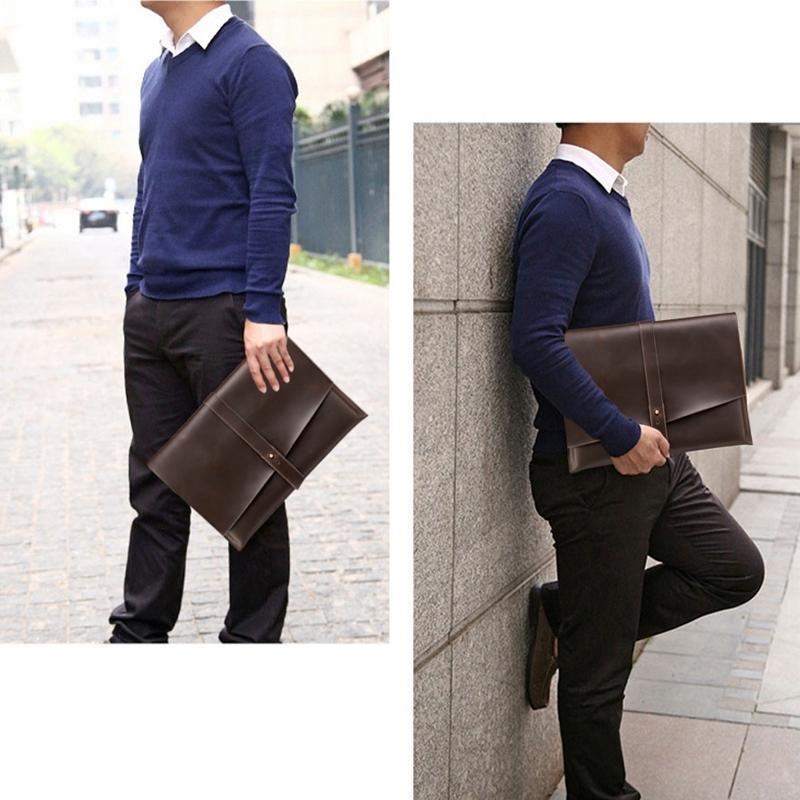 15 Laptop / Tablet Bag - Genuine Leather - Universal - Cable Winder - Business Power Adapter - Coffee