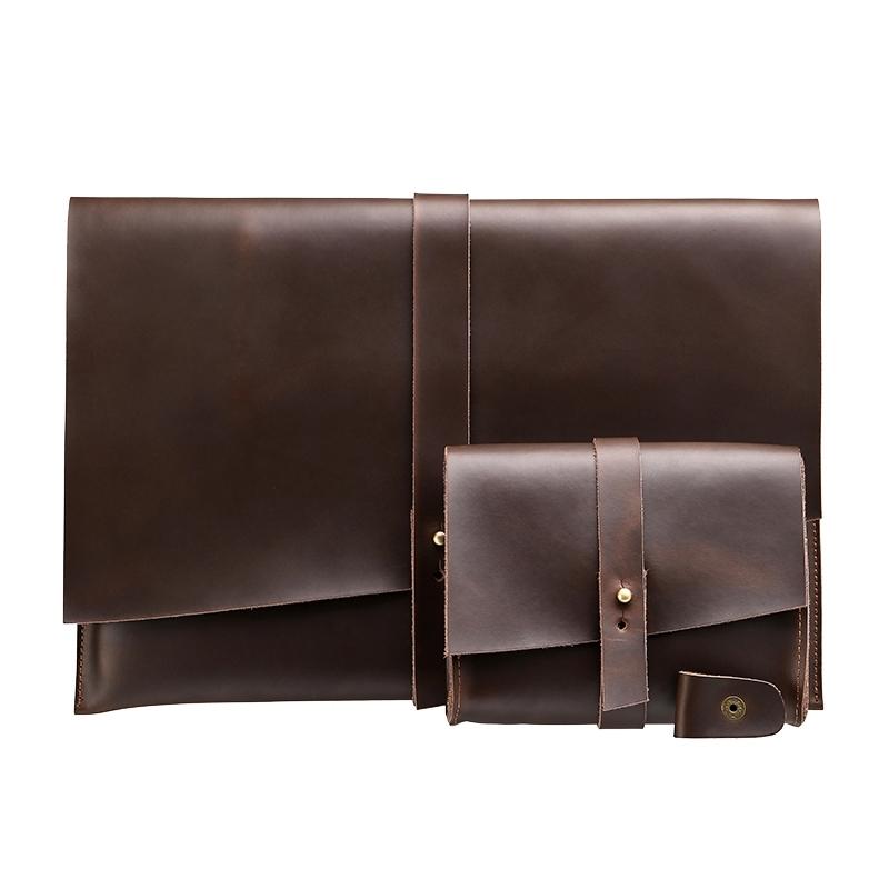 15 Laptop / Tablet Bag - Genuine Leather - Universal - Cable Winder - Business Power Adapter - Coffee