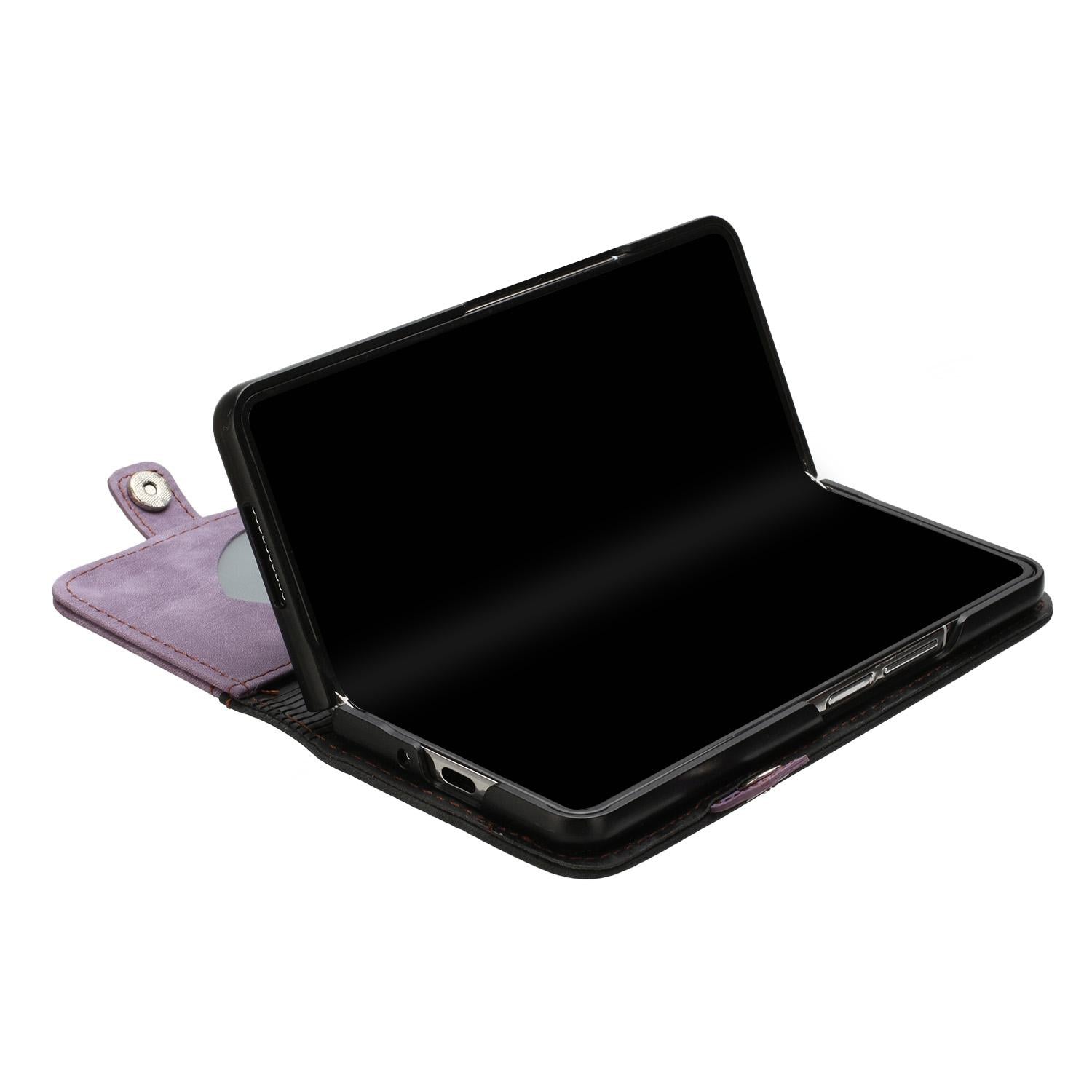 For Samsung Galaxy Z Fold4 5G Leather Phone Case With Side Buckle - Dark Green