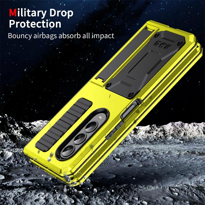 For Samsung Galaxy Z Fold4 5G Shockproof Metal Case With Holder - Yellow