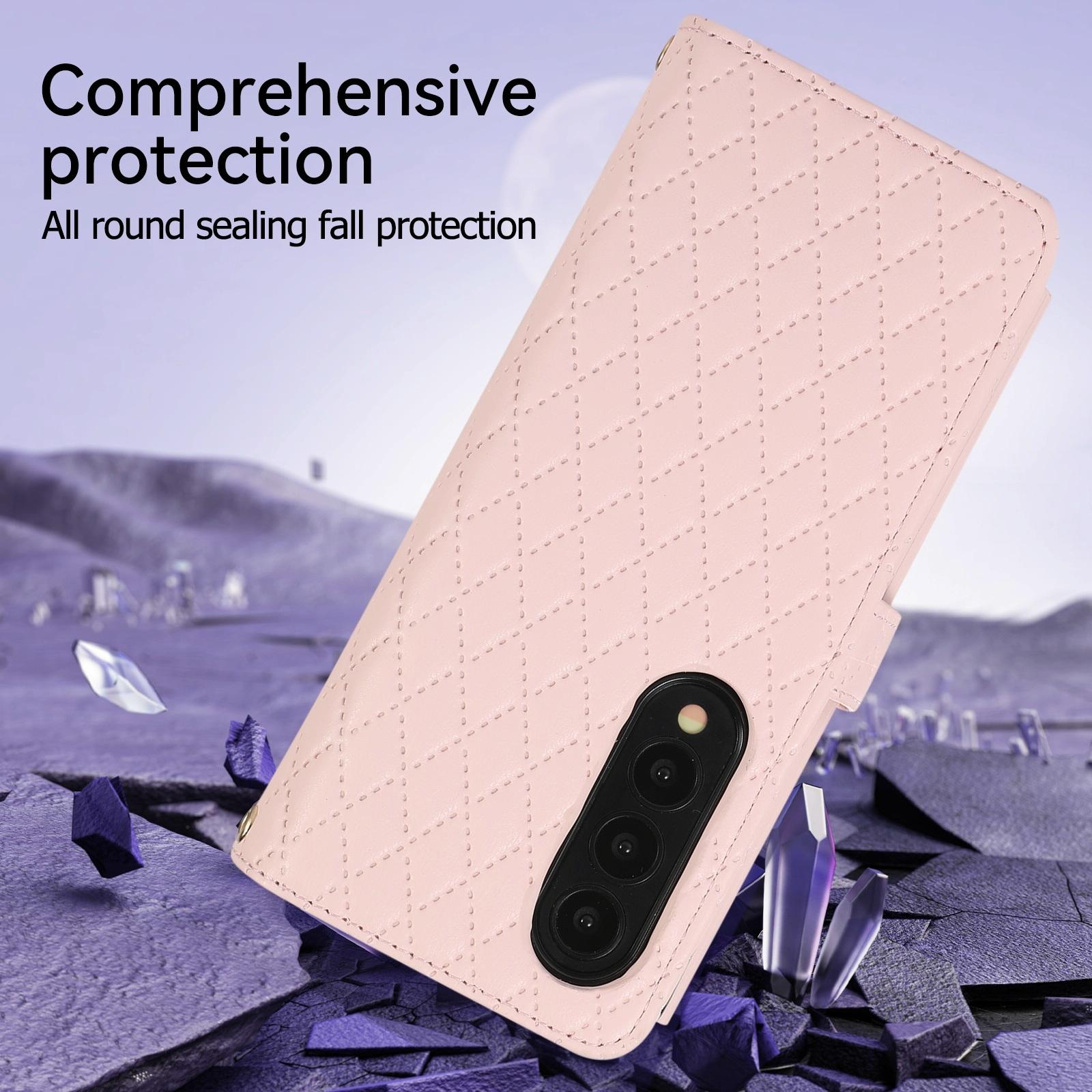 For Samsung Galaxy Z Fold4 5G Foldable Diamond Lattice Phone Case - Dark Green