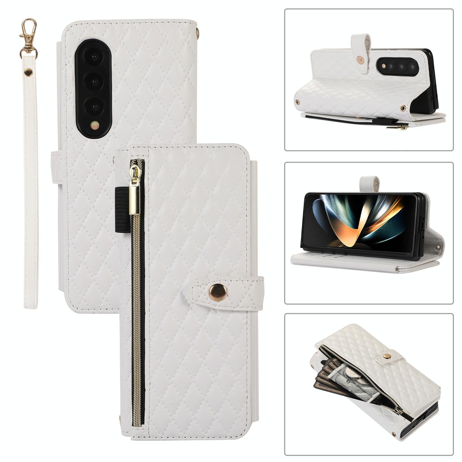 For Samsung Galaxy Z Fold4 5G Foldable Diamond Lattice Phone Case - Dark Green