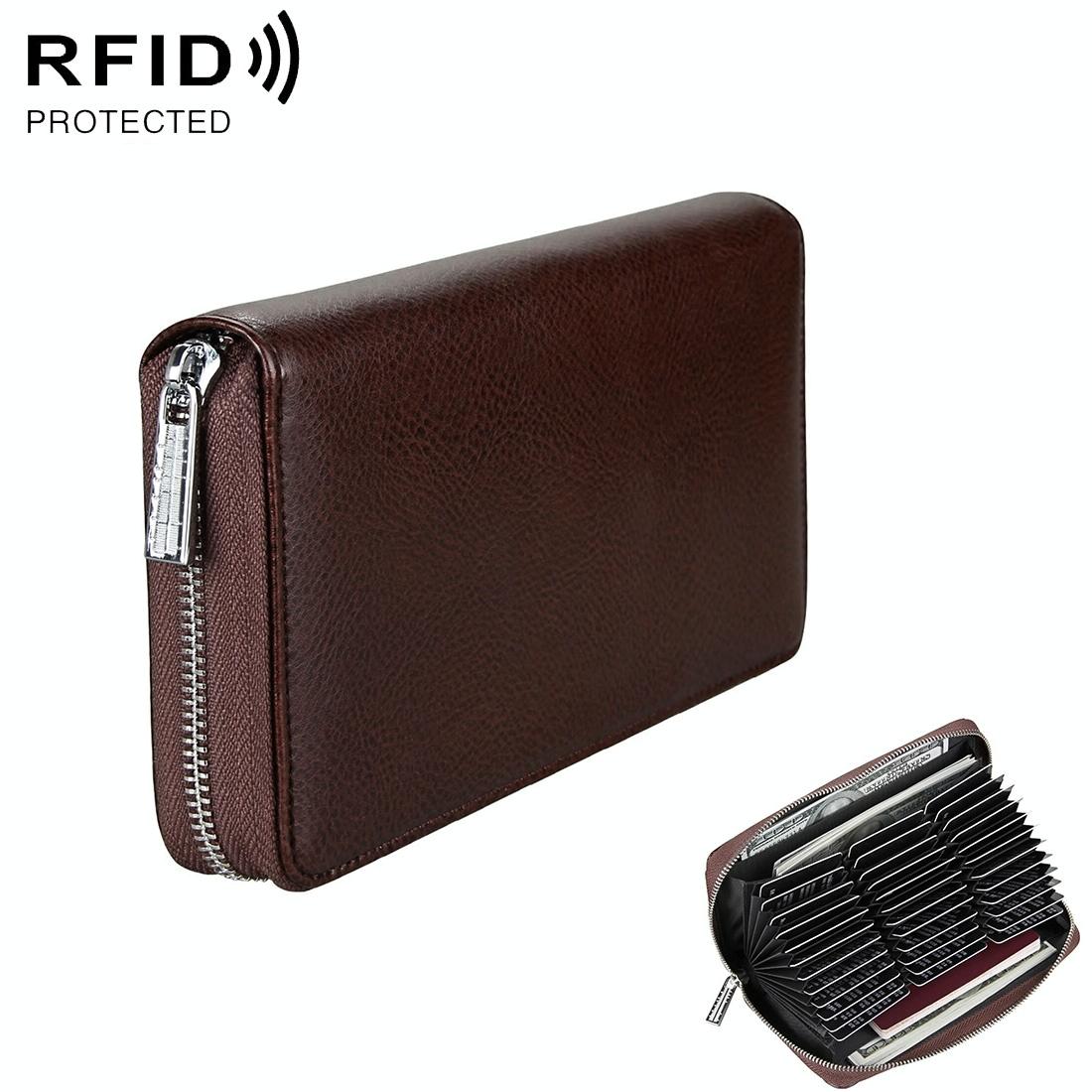 Leather Rfid Passport &amp; Card Holder - Compact - Coffee