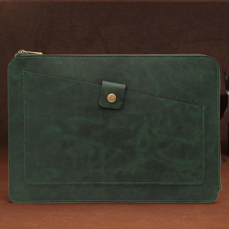 Leather Laptop Tablet Bag with Zipper for Macbook Samsung Sony Dell Alienware Chuwi Asus Hp - Coffee