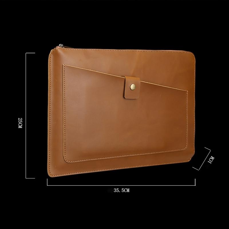 Leather Laptop Tablet Bag with Zipper for Macbook Samsung Sony Dell Alienware Chuwi Asus Hp - Coffee