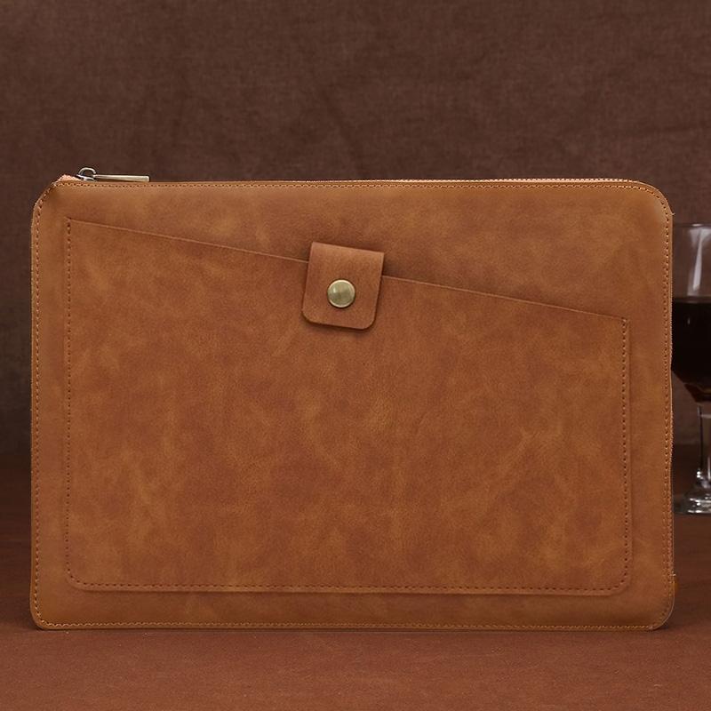 Leather Laptop Tablet Bag with Zipper for Macbook Samsung Sony Dell Alienware Chuwi Asus Hp - Coffee