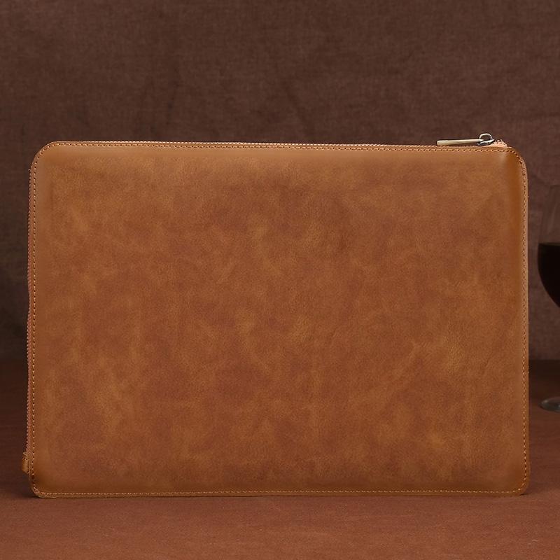 Leather Laptop Tablet Bag with Zipper for Macbook Samsung Sony Dell Alienware Chuwi Asus Hp - Coffee