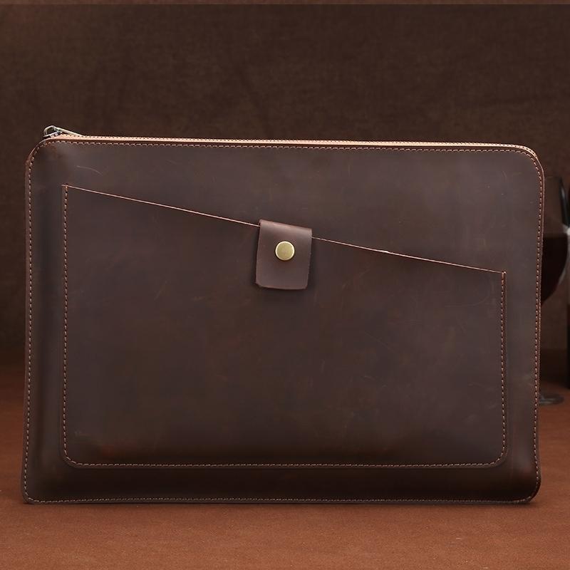 Leather Laptop Tablet Bag with Zipper for Macbook Samsung Sony Dell Alienware Chuwi Asus Hp - Coffee